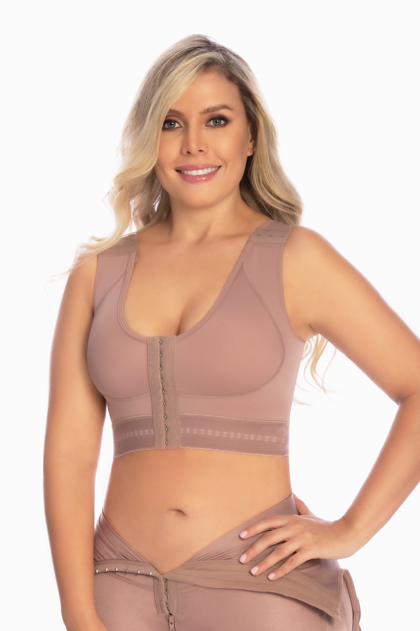 Cancer- DELIE Bras for Women 09348 Compression Bra without Sleeves, Tummy Control Bra, Post Surgery Support, Hook Closure